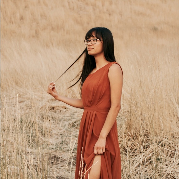 Chic One Shoulder Rust Dress - Picture 4 of 4